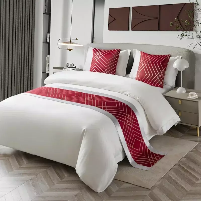 Красное Атласное гладкое искусственное современное простое стильное постельное белье, шарф для свадьбы, дома, отеля, спальни, декоративное постельное белье