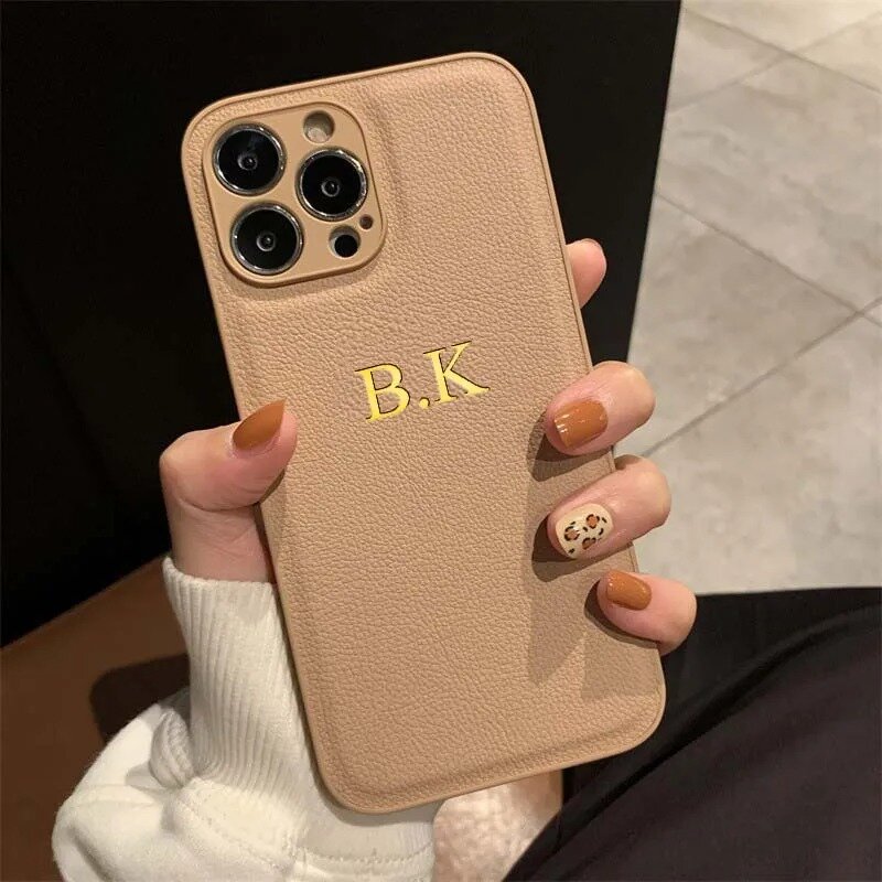 14 15 Pro Max Personalised Case For iPhone 13 12 11 14 15 Pro Max Luxury Custom Name Case Korea initial Letters Leather Cover 11