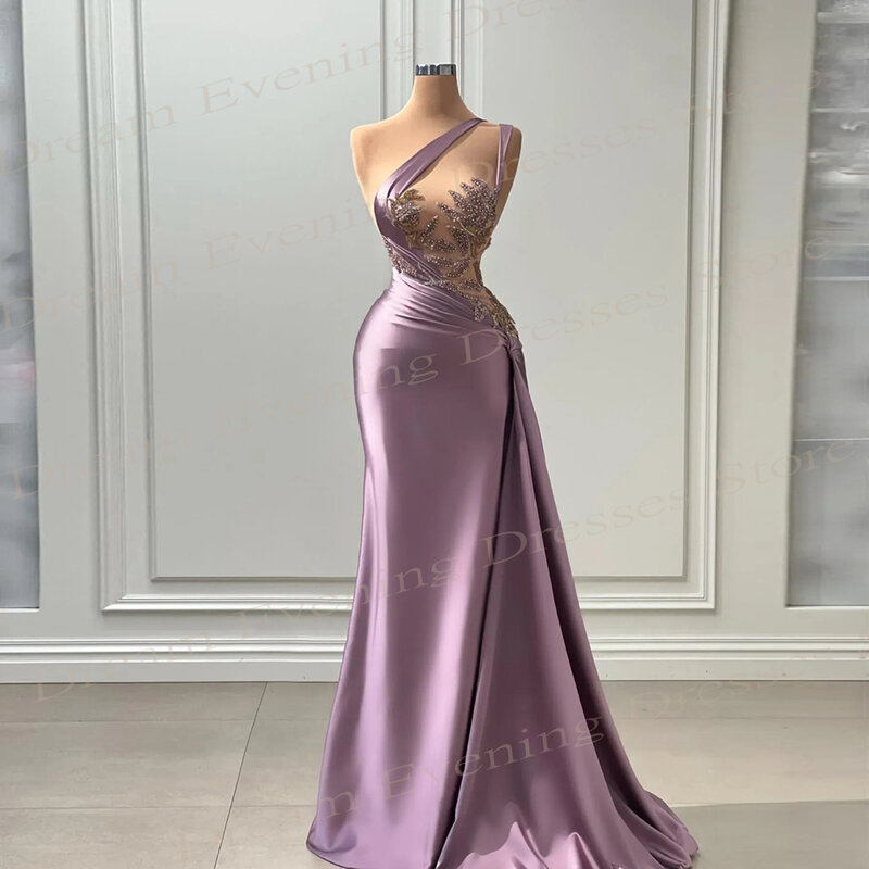 Graceful Purple Mermaid For Women Beautiful Evening Dresses Modern Sleeveless Pleated Prom Gowns Beaded Robe De Soiree Femmes