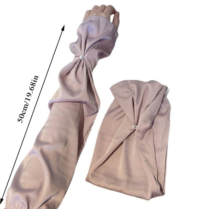 Girls Summer Pearl Pleats Ice Silk Driving Arm Sleeve Women's Sun Protection Gloves  Solid Color Anti Uv Sunburn Cool Mittens