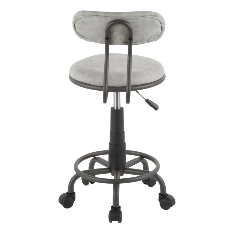 LumiSource Swift Industrial Task Chair-rangka Metal abu-abu licin dengan bantalan kulit imitasi abu-abu muda elegan