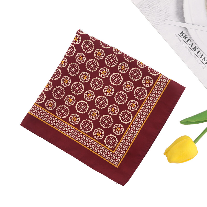 34cm Men's Brand Handkerchief Vintage Geometric Pocket Square Hankies Wedding Party Business Silk Chest Towel Gift Navy