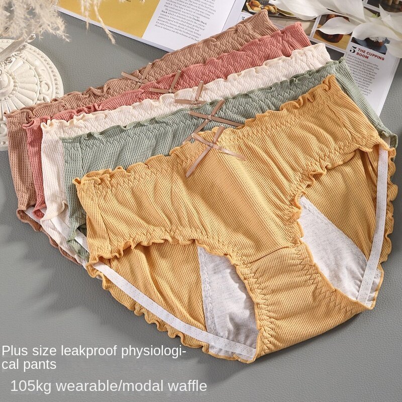 Nowy duży rozmiar figi damskie modalne bawełniane japońskie wafle menstruacyjne szczelne bawełniane majtki z kroczem antybakteryjne