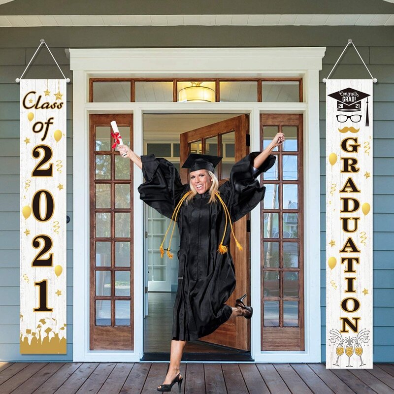 Graduation Decorations - Class Of 2021 & Congrats Graduation Porch Sign Banners Graduation Party Supplies