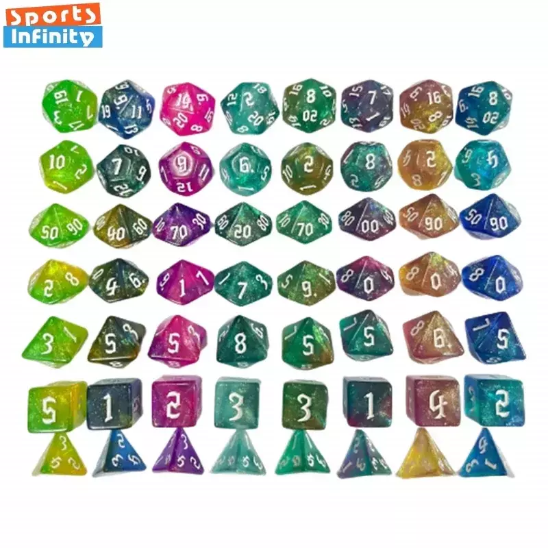 7 Pcs of New Double Colors Dice Polyhedral Gold Font Digital Dices Kit for TRPG RPG D20 D12 D10 D8 D6 D4 Table Game Board Gaming