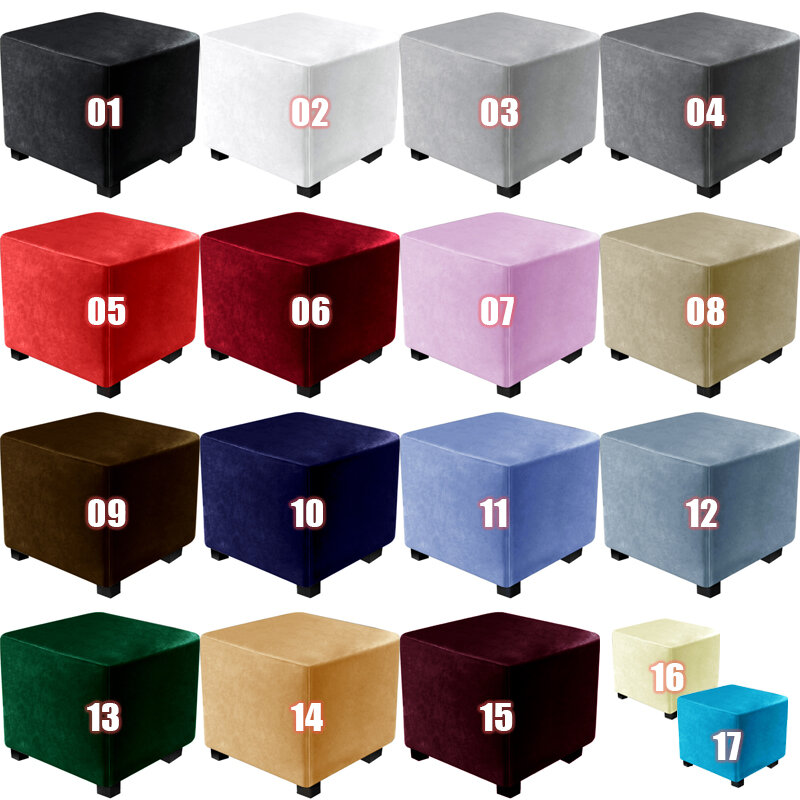 All-inclusive Square Chair Cover Elastic Velvet Footstool Cover 360 Degree Protector Ottoman Cover For Living Room Slipcover