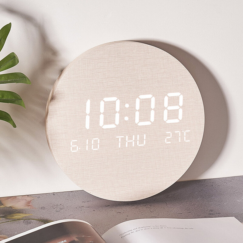 Reloj de pared LED creativo para sala de estar y dormitorio, pantalla de hora y fecha de temperatura, estilo nórdico, 1 unidad