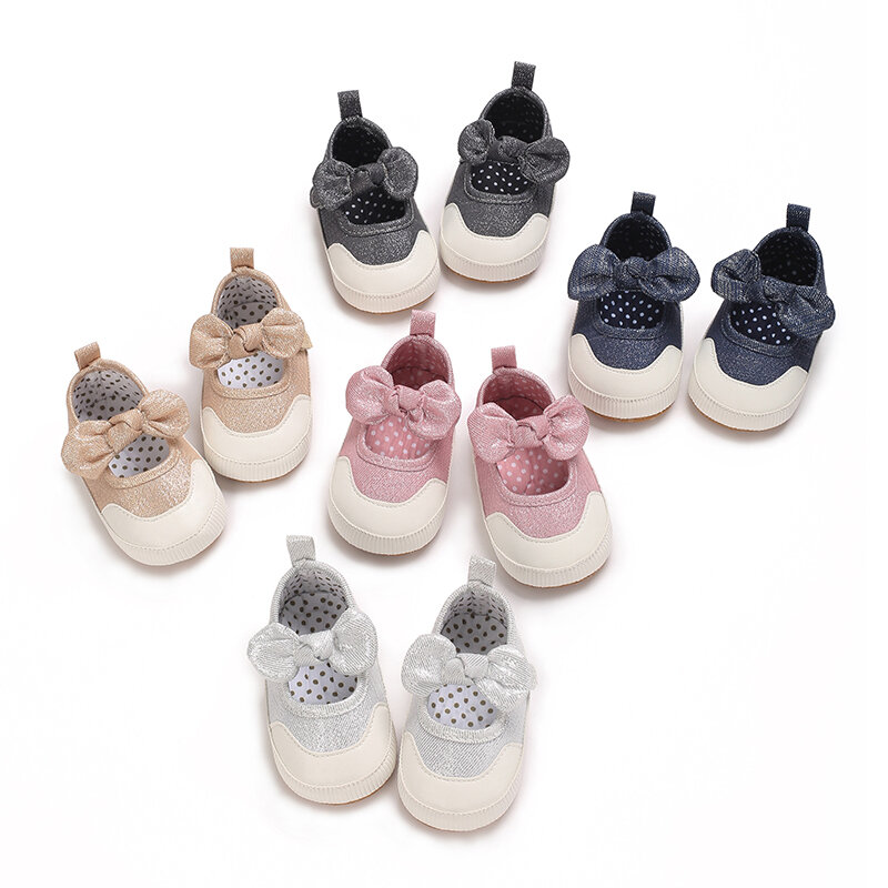Летние туфли для принцесс с бантом для новорожденных 0-18 месяцев Нескользящие тканевые туфли с мягкой подошвой дышащая детская обувь