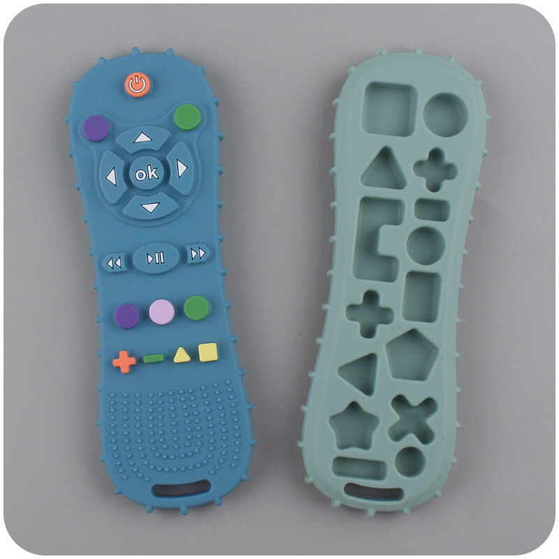 Silicone dentição anel com controle remoto para o bebê, brinquedo educativo sensorial para dentição, forma de tv, 1 parte