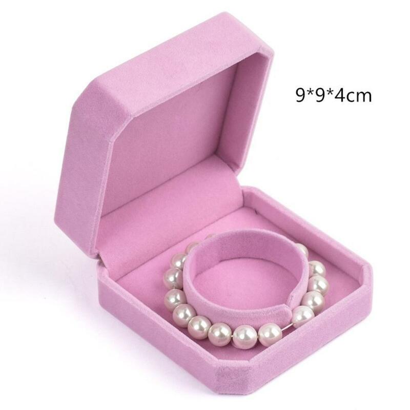 Estuche de almacenamiento de joyas de boda de calidad, organizador de anillos de terciopelo rosa, pendientes, collar, pulsera, caja de regalo de exhibición de joyería de lujo