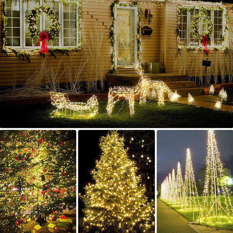 Guirxiété lumineuse LED solaire pour extérieur, feston, lampe, nickel é, jardin, guirxiété, décoration de Noël, 1 paquet, 32m, 22m, 12m