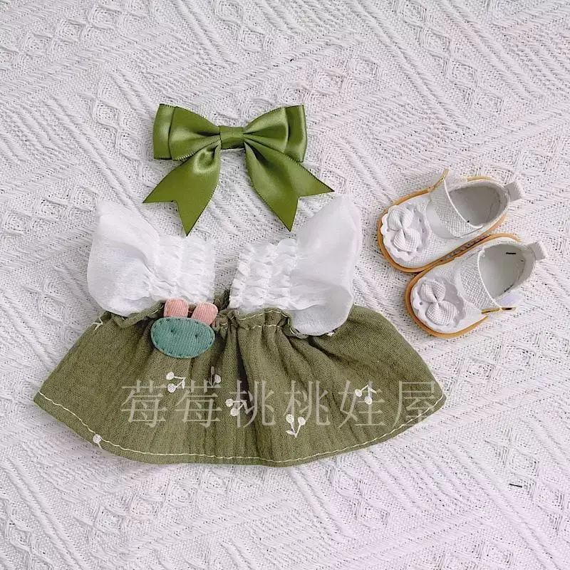 20cm baby clothes in stock, green ink skirt set, retro baby clothes, cotton doll clothes, changing into doll clothes