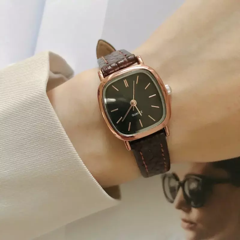 Relojes cuadrados para mujer, pulsera con cinturón de cuero, relojes de pulsera de cuarzo, Reloj Simple para mujer