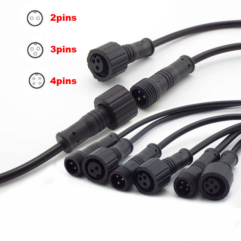 Fio Plug para tiras de luz LED, conector de cabeça macho e fêmea, IP65 impermeável, 2Pin, 3Pin, 4Pin, 24AWG, 3Pin, 4Pin
