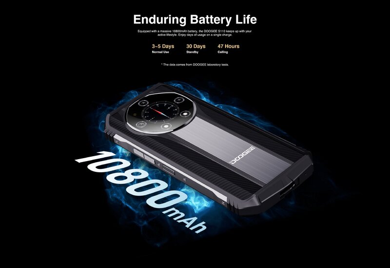 Doogee-S110 Smartphone robusto, 6.58 "FHD Waterdrop Screen, Helio G99 Octa Core, carregamento rápido 66W, bateria 10800mAh