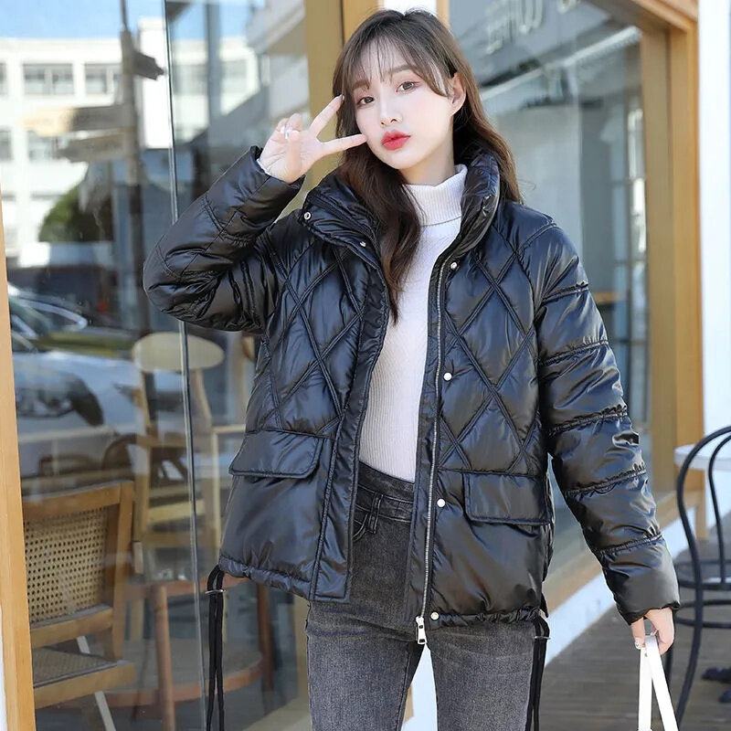 Mantel katun berpelapis untuk wanita, mantel katun edisi Korea kerah berdiri wajah cerah baru musim gugur dan musim dingin 2023