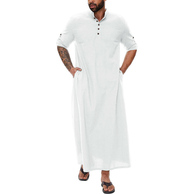 Jubah Muslim pria Jubba Thobe Arab Saudi Kaftan Homme Musulman Abaya Kaftan pakaian Islam Fashion gaun Lebaran