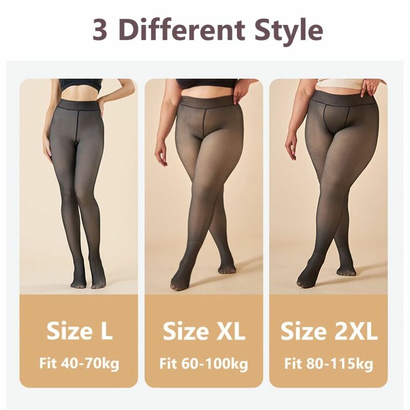 Fleece Lined Tights Women Sheer Fake Translucent Winter Thermal Pantyhose Opaque Warm Thick High Waist Leggings (XS-2XL)