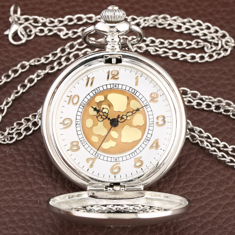 Elegant Vintage Hollow Silver/Black Quartz Pocket Watches Necklace Pendant Fob Chain Antique Pocket Clock Gifts for Men Women