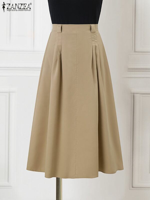 ZANZEA biurowa dama 2024 wiosna Falda damska plisowana spódnica w stylu Vintage spódnica z wysokim stanem koreańska moda wakacyjna luźna solidna długie spódnice
