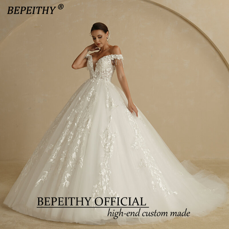 Bepeithy sexy fora do ombro sem mangas flore princesa vestido de casamento 2022 para as mulheres baratos online marfim v neck vestidos de noiva rendas
