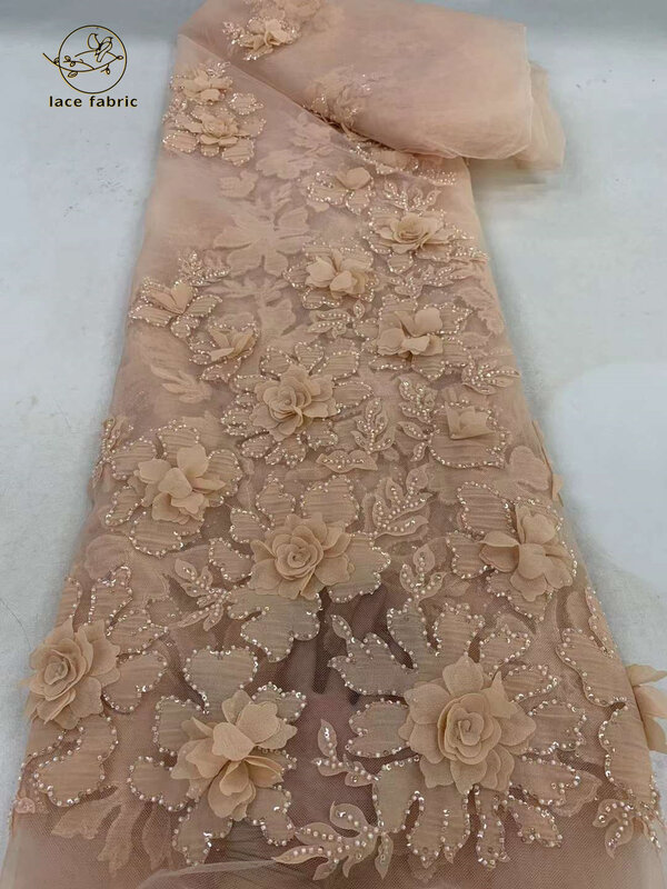 Kain renda bunga 3D Afrika 2024 gaun pesta pernikahan Nigeria kain renda payet Prancis bordir pengantin pria kualitas tinggi
