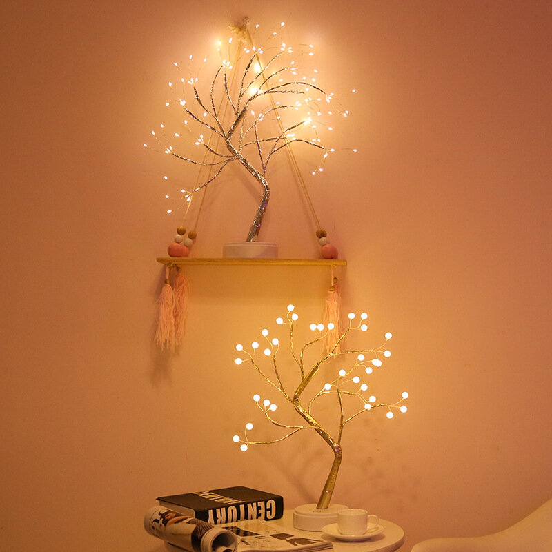 Luce notturna a LED Mini albero di natale lampada a ghirlanda di filo di rame per bambini decorazione della camera da letto di casa decorazione luce di fata illuminazione natalizia