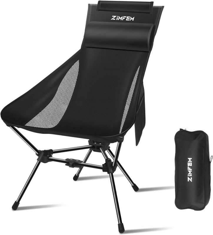 Portable Camping Chair with Headrest, Folding Chair, Lightweight and Retractable, Suitable for Outdoor and Trave