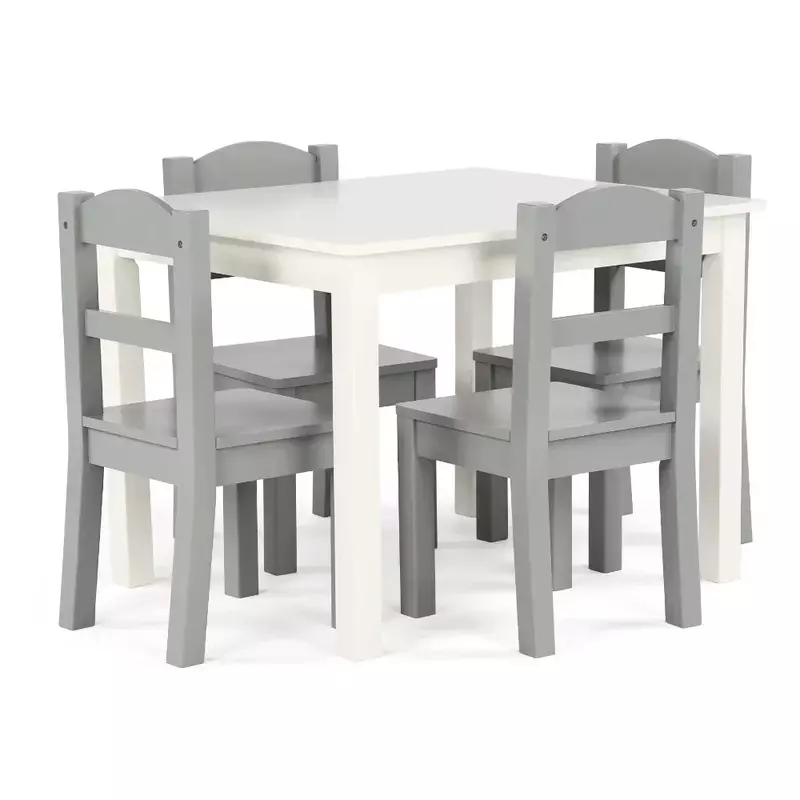 Springfield-Conjunto de cadeiras e mesa de madeira, 5 peças, branco e cinza, EUA