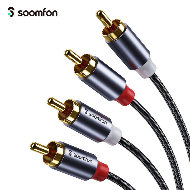 SOOMFON-Cable de Audio estéreo 2RCA macho a 2RCA macho (1M/2M/3M), conector RCA chapado en oro para amplificadores de HDTV de cine en casa