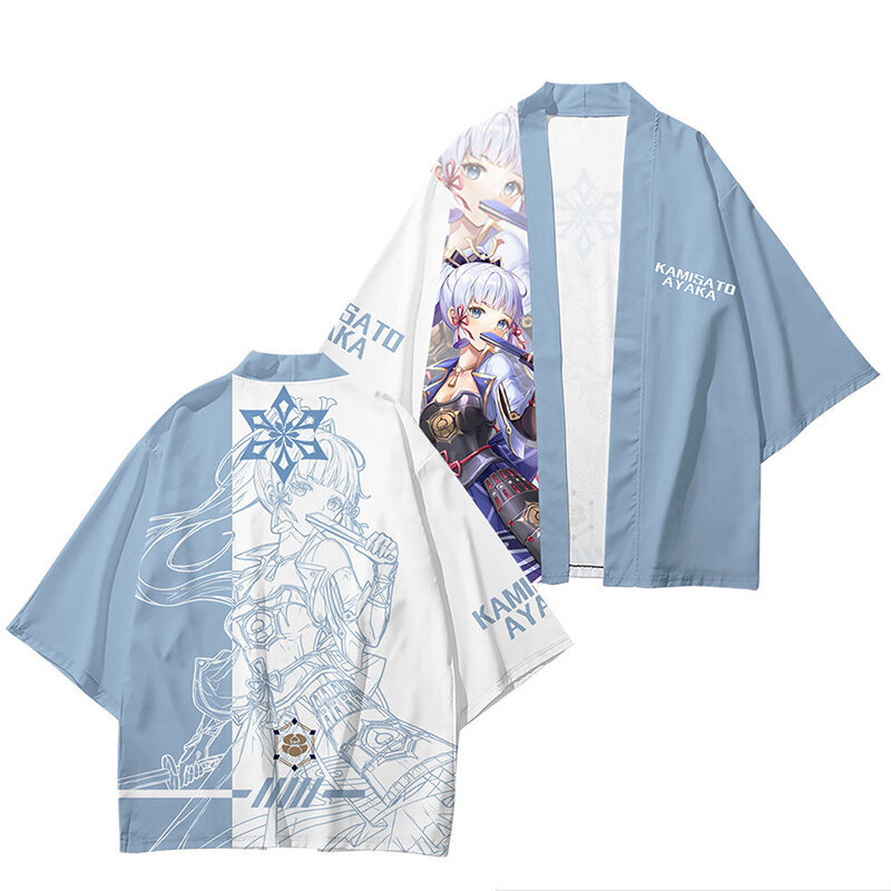 Genshin Auswirkungen Kamisato Ayaka Kawaii Nette 3d Kimono Shirt Cosplay Anime Spiel Männer Frauen Sieben Punkt Hülse Tops Casual Streetwear