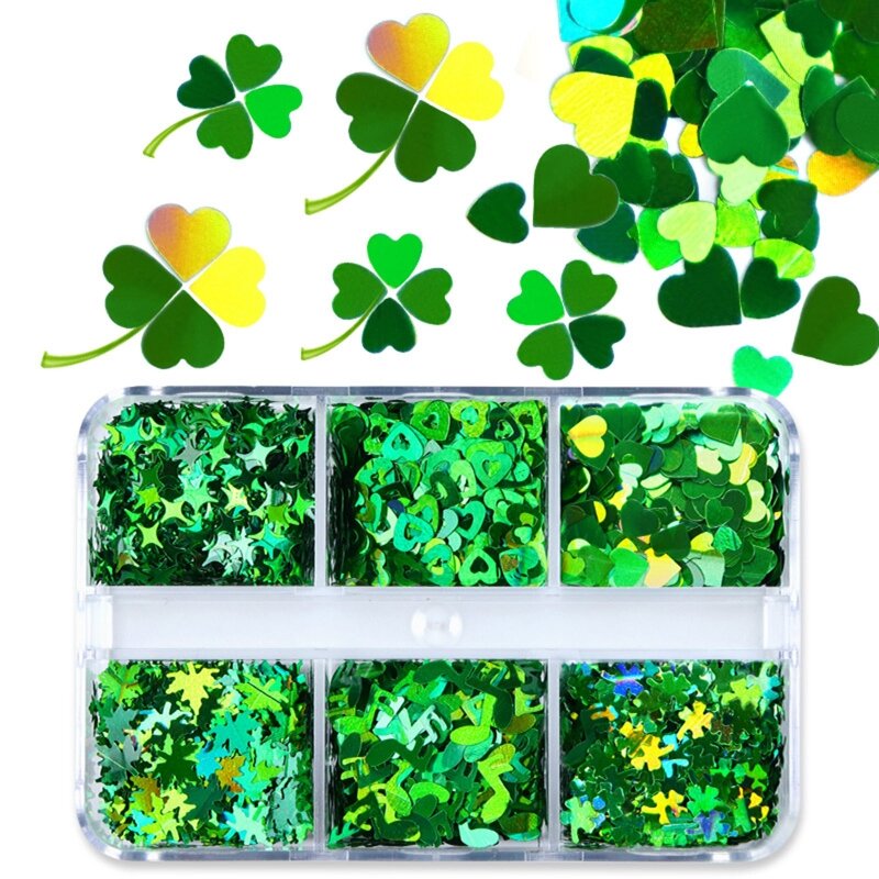 Nagelkunst-Scheibe St. Patrick-Thema, grünes Kleeblatt, glitzernd, glänzender Ohrstecker für Mutter und Mädchen, Schmuck,