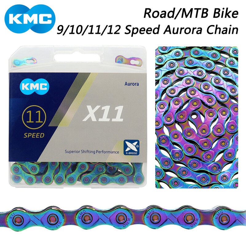 Цепь велосипедная KMC Aurora X9/X10/X11/X12, цепь для шоссейного велосипеда, детали для горного велосипеда Shimano SRAM, 9/10/11/12 скоростей
