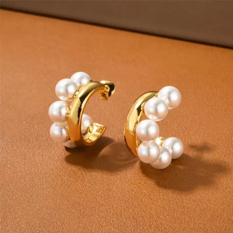Boucles d'oreilles en perles plaquées or 24 carats pour femmes, boucles d'oreilles en laiton, bijoux de luxe, cadeau tendance, Europe chaude, marque de créateur