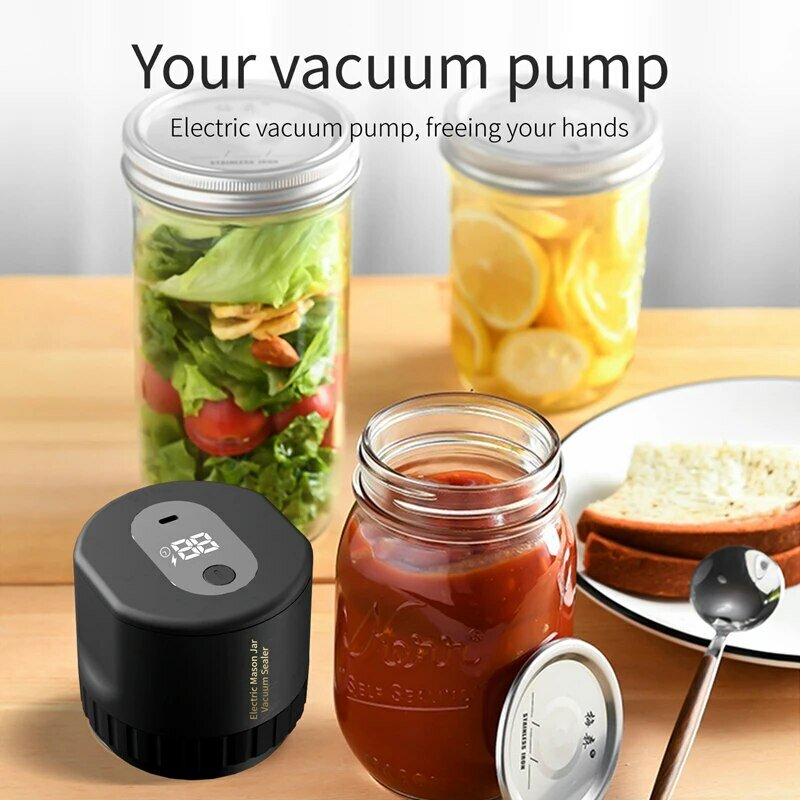 Elétrica Kit Mason Jar Vacuum Sealer, adequado para boca larga e boca regular Mason frascos, armazenamento de alimentos e fermentação