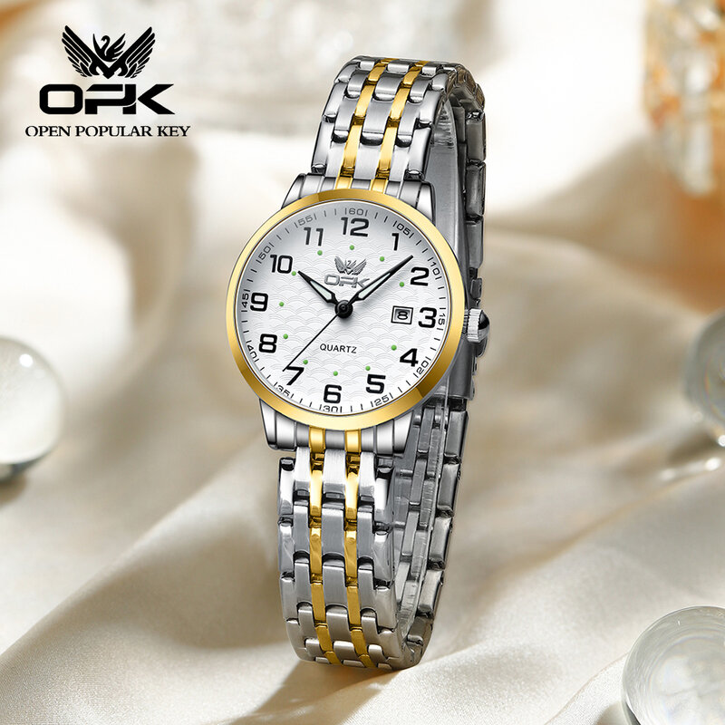 OPK Fashion Lady Watch Stainless Steel Strap Digital Scale Quartz Watch Waterproof Luminous Versatile Women's Watches Original