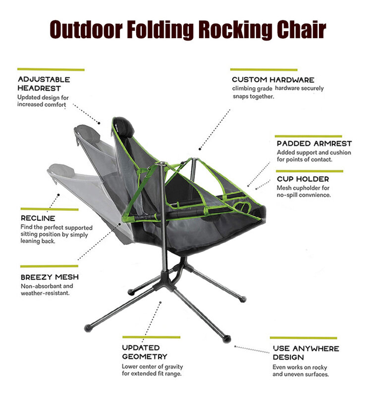 Foldtable Rocking Chair Portable Outdoor Camping Hiking Lounge Chair Garden Balcony Leisure Swing Chair All Season Applicable