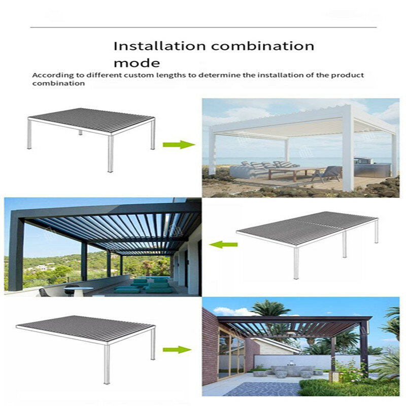 Pergola aluminium luar ruangan Modern kustom dengan atap dapat diatur untuk Gazebo Hardtop abu-abu taman halaman belakang dek