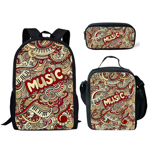 Rock Music Pattern 3Pcs/Set Children Student Fashion School Bag for Boys Girls Campus Backpack Teenager Casual Storage Backpack