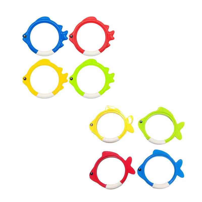 4 Pieces Diving Fish Ring Toys Summer Sinker Set Swimming Pool Toys Underwater Toys for Games Water Sports Summer Children Boys