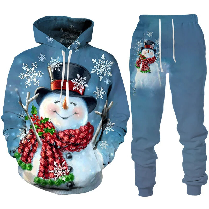 Conjunto de Sudadera con capucha con estampado 3D de Navidad para hombres y mujeres, ropa de calle de gran tamaño, estilo fino, Hip hop divertido, ropa de pareja, otoño
