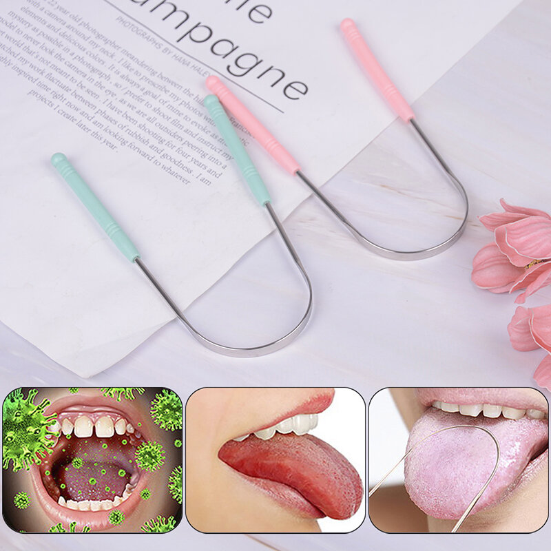 Aço inoxidável Tongue Cleaner Raspador, Oral Care, Bad Breath Sweeper, Health Tool