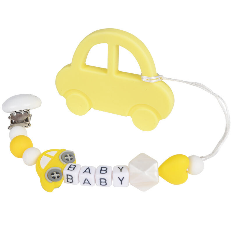 Clipes Chupeta do bebê Nome Personalizado DIY Cartoon Car Manequim Mamilos Titular Clipe Cadeia Acessórios Newborn Teething Toys BPA Livre