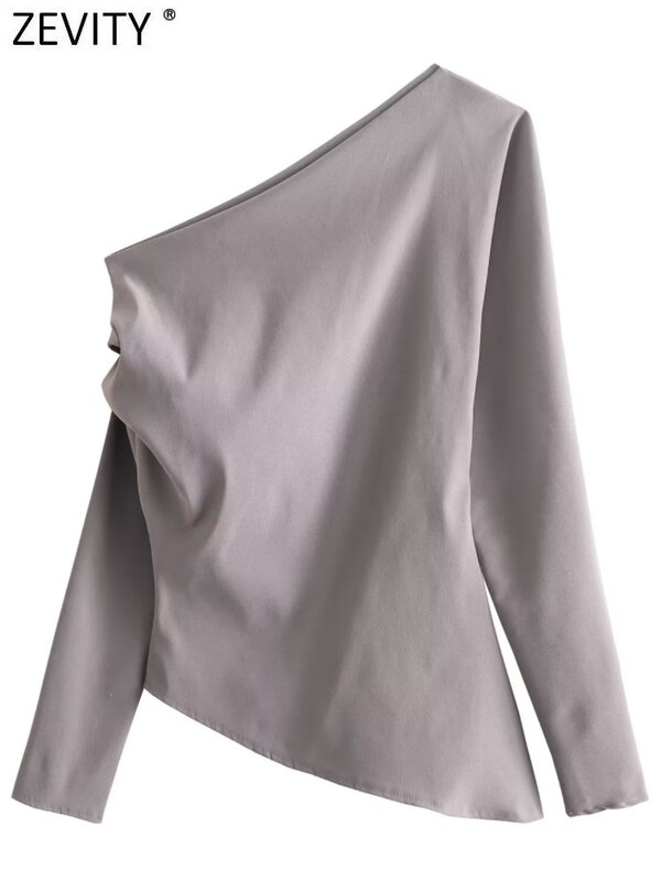 Zadvity neue Frauen Mode Single Shoulder Langarm Plissee Kittel Bluse weibliche asymmetrische schlanke Hemd Blusas Chic Tops ls5707
