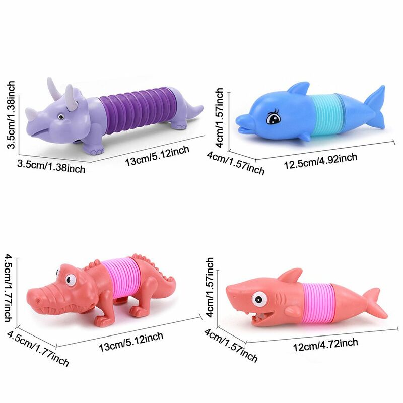 Luminous Sensory Spring Tube Toy Telescopic Pop Tube Toy Changeable Fidget Toy Dinosaur/Dolphins/Crocodiles/Sharks