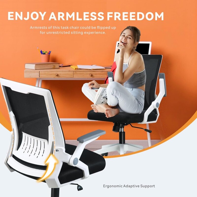 COMHOMA-cadeira ergonômica do computador de escritório com braços flip-up, cadeira dobrável de malha com rodas, lombar adaptável