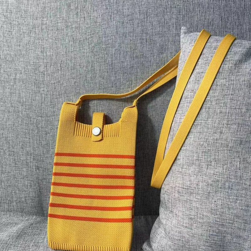 Mini borsa in maglia borsa per telefono riutilizzabile in maglia tinta unita borsa da polso con nodo ad alta capacità studente
