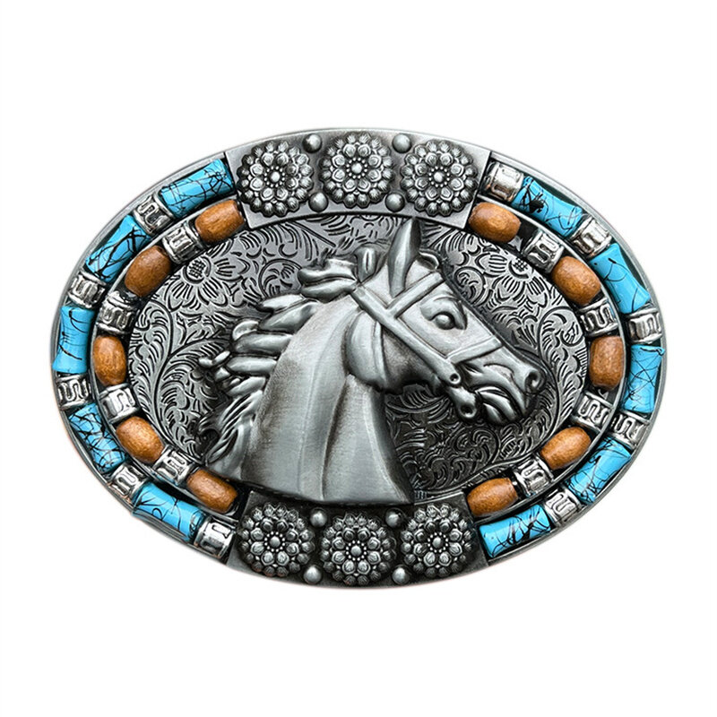 Boucle de ceinture tête de cheval, style ethnique occidental