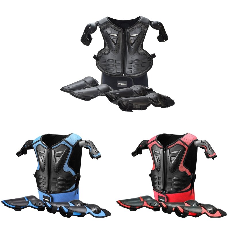 Motocicleta completa de proteção para crianças, novo protetor de peito e costas, cotovelo e joelho almofadas de proteção para motocross