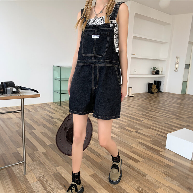Suspenders For Women Summer Denim Shorts Korean Style Wide Leg Jeans Pants Light Blue High Waisted Baggy Casual Fashion Shorts